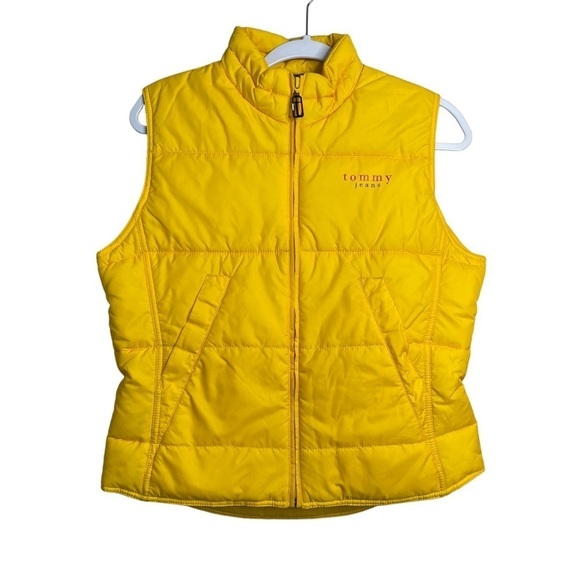 Vintage Tommy Hilfiger Puffer Vest Youth Large Yellow Tommy Jeans 90’s - Picture 1 of 9